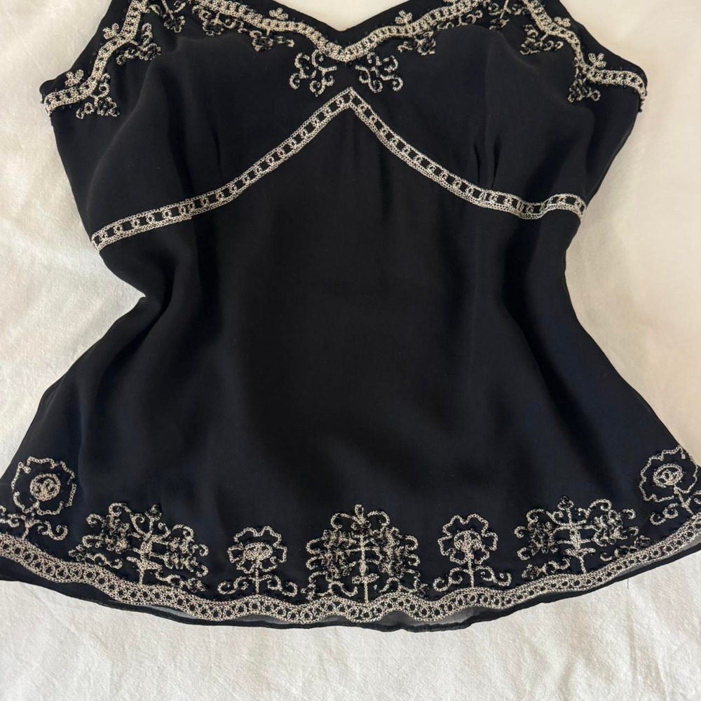 Vintage Ann Taylor 100% Silk Beaded Babydoll Tank Top - Picture 4 of 8